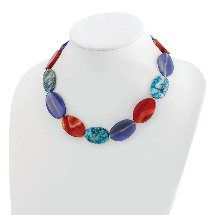 14K Yellow Gold Over Sterling Silver Agate, Jadeite, Chalcedony with
2-inch Extension Necklace