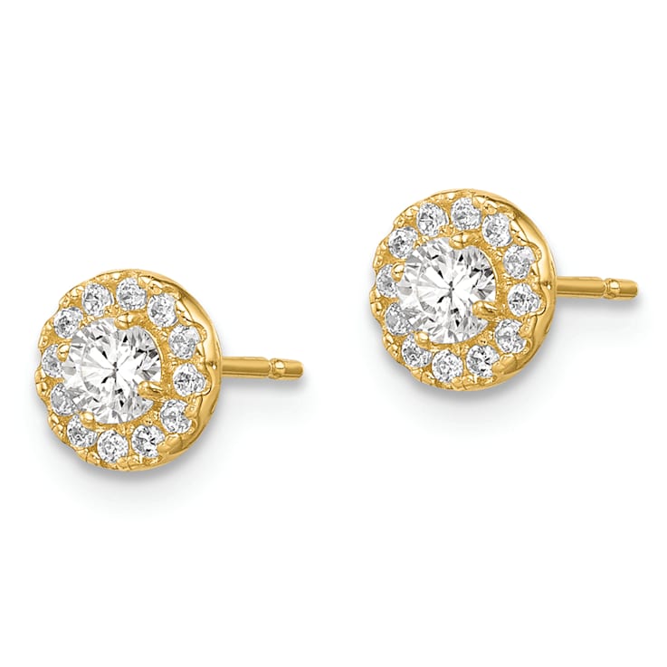 14K Yellow Gold Cubic Zirconia Circle Post Earrings