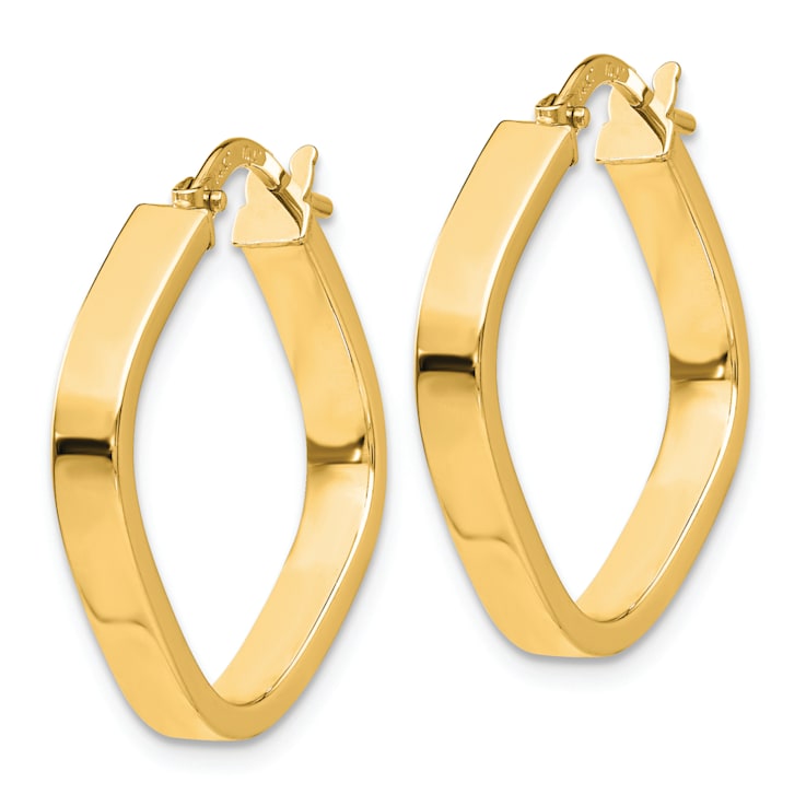 14k Yellow Gold 1 1/16" Flat Edge Square Hoop Earrings