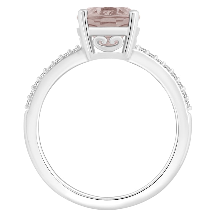 10x8mm Oval Rose Quartz and 1/10 ctw Diamond Rhodium Over Sterling
Silver Ring