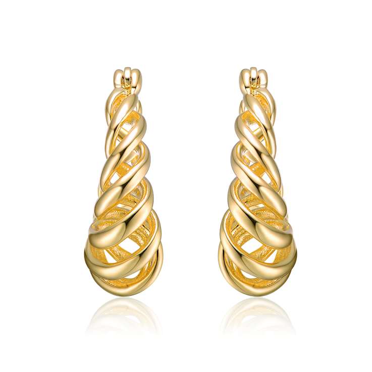 Twisted Halo Hoop Earrings In 14K Gold Over Brass