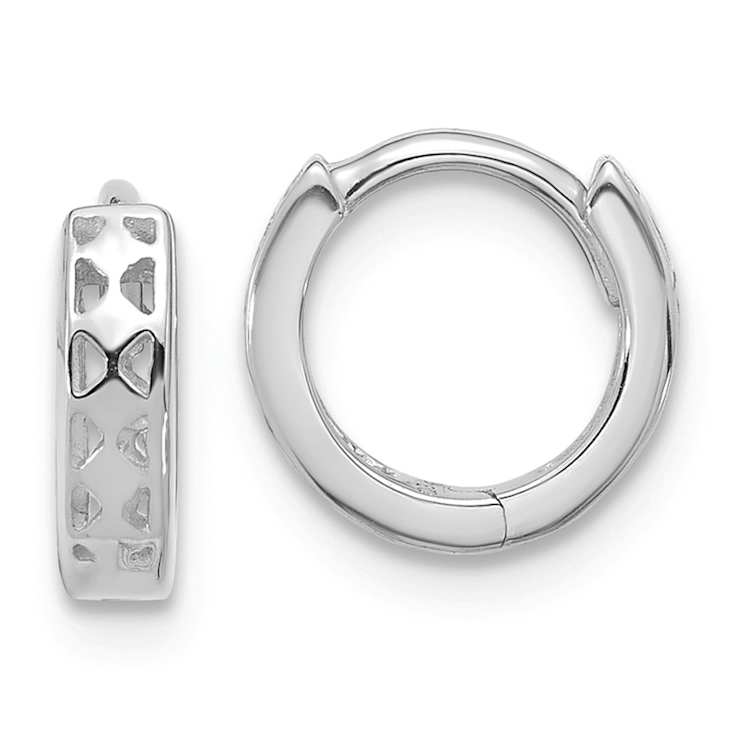 Rhodium Over 14k White Gold 7/16" Cut-out Design Hinged Hoop Earrings