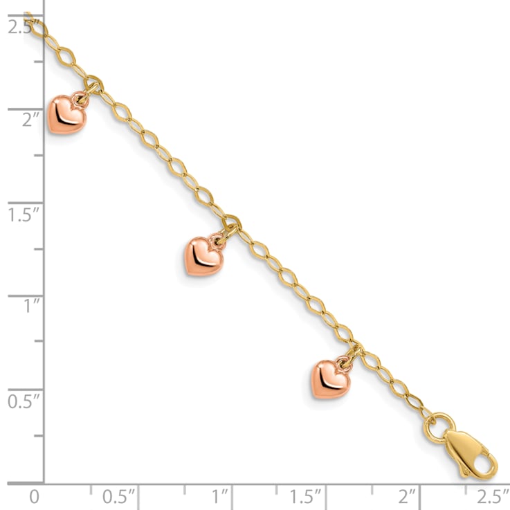 14K Two-tone Hearts Child's Puffed Heart Charm Bracelet