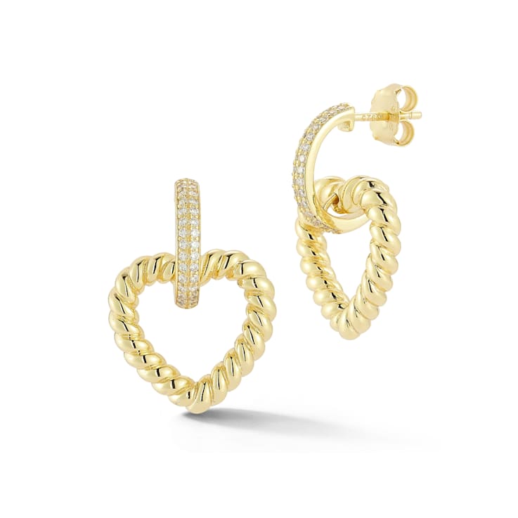 Rachel Zoe CZ Twist Open Heart Dangle Earrings in 14K Gold Over Sterling Silver