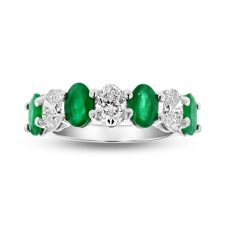 Oval Emerald and Diamond 14k White Gold Band Ring 2.91ctw