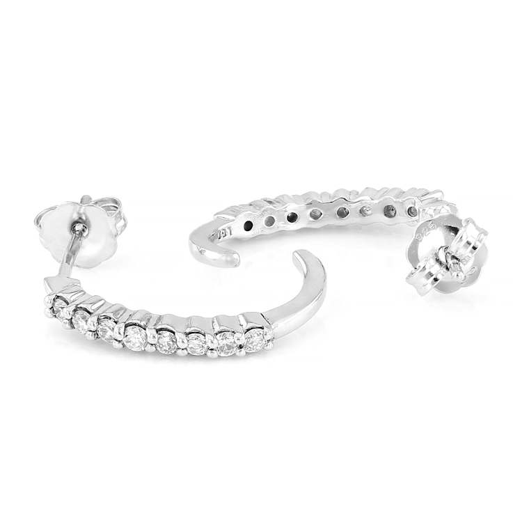 Modern Lab-Grown Diamond J-Hoop Earrings In Sterling Silver
