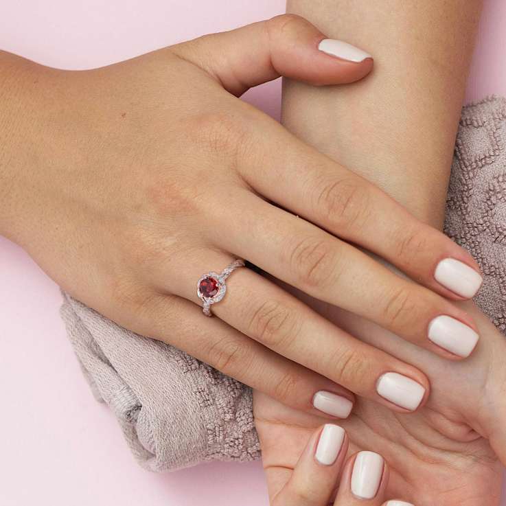 Garnet and Diamond 14K Rose Gold Halo Ring 1.24ctw