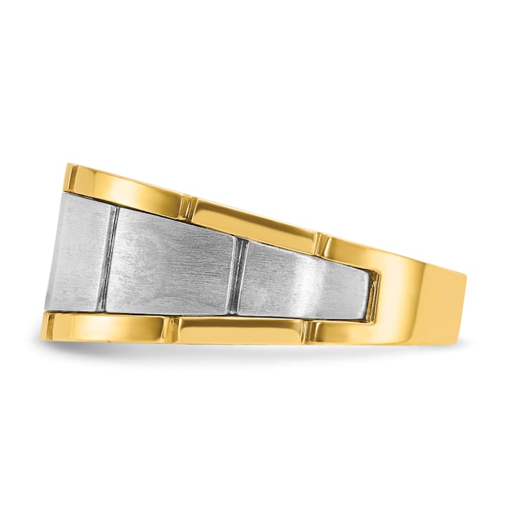 10K Two-tone Yellow and White Gold Men's Polished, Satin and Grooved A
Diamond Ring 0.50ctw