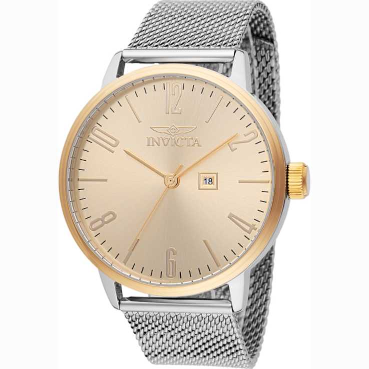 Invicta Specialty 44mm Yellow Dial Stainless Steel Mesh Band Quartz Watch