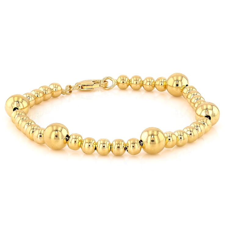 Graduating Bead Station Bracelet In 18K Gold Over Bronze