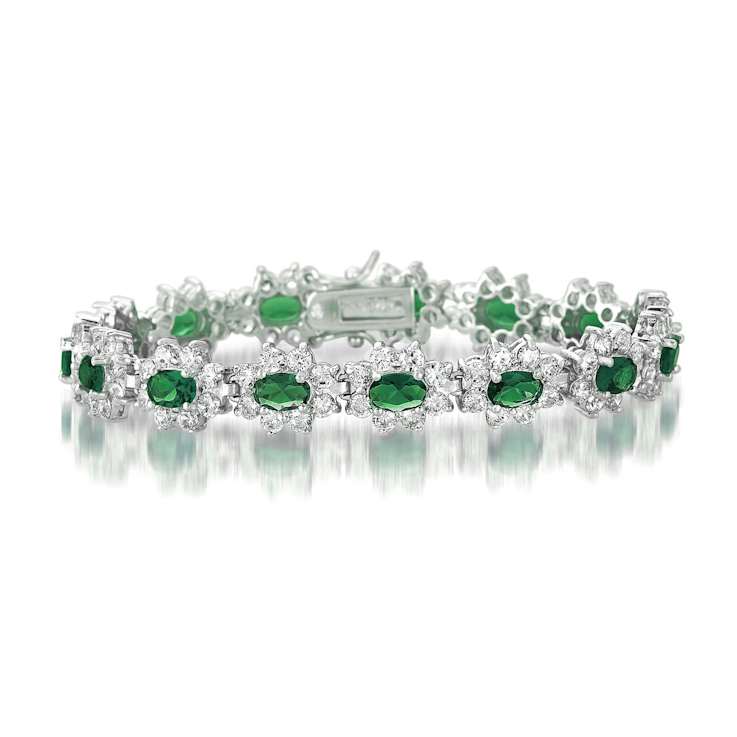 Emerald Color CZ Tennis Bracelet In Sterling Silver
