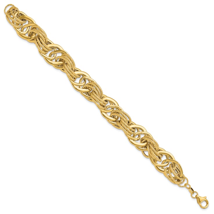14K Yellow Gold Polished and Textured Fancy Link Bracelet
