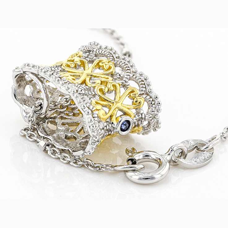CZ Filigree Pendant With Chain In Platinum-Enhanced Sterling Silver And
18K Gold Over Sterling Silver