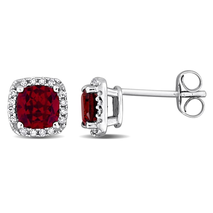 Garnet and Diamond 10K White Gold Earrings 1.36ctw