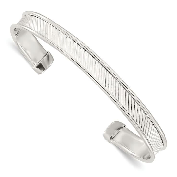 Sterling Silver Polished Textured Cuff Bracelet
