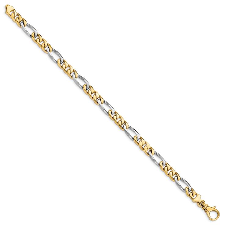 10k Yellow Gold and 10k White Gold 6.1mm Hand-polished Fancy Figaro Link Bracelet