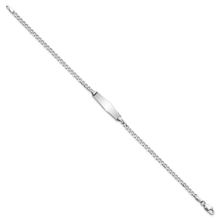 Rhodium Over 14k White Gold Soft Diamond Shape Flat Curb Link ID Bracelet