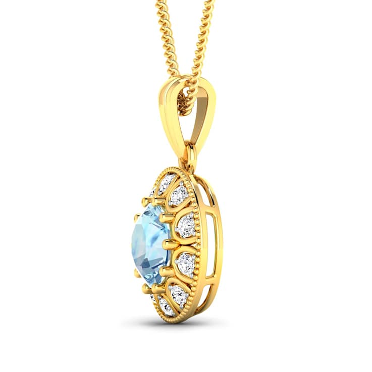 1.90ctw 14K Yellow Gold Aquamarine and White Diamond Pendant with 18
inch Cable Chain