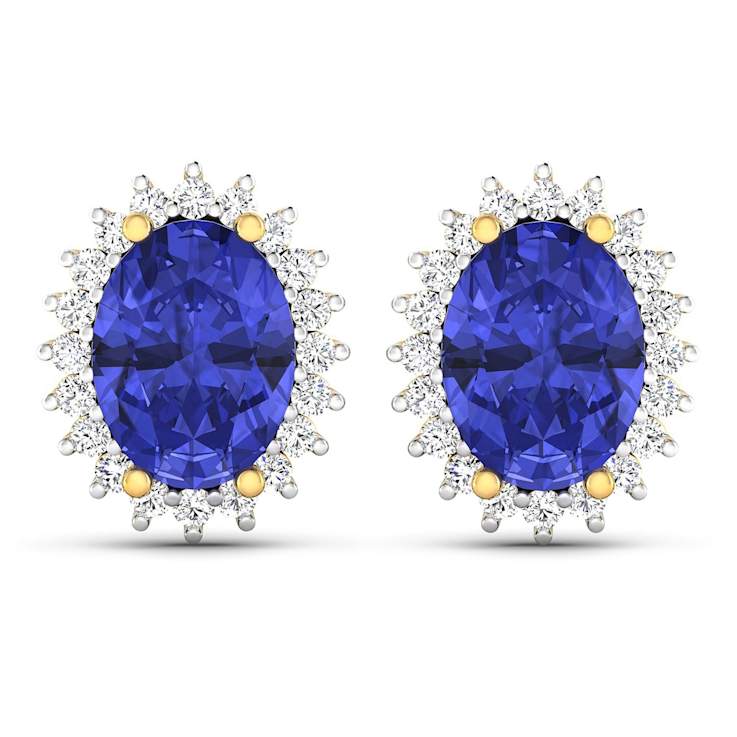 2.18ctw 14K Yellow Gold Tanzanite and White Diamond Halo Earrings