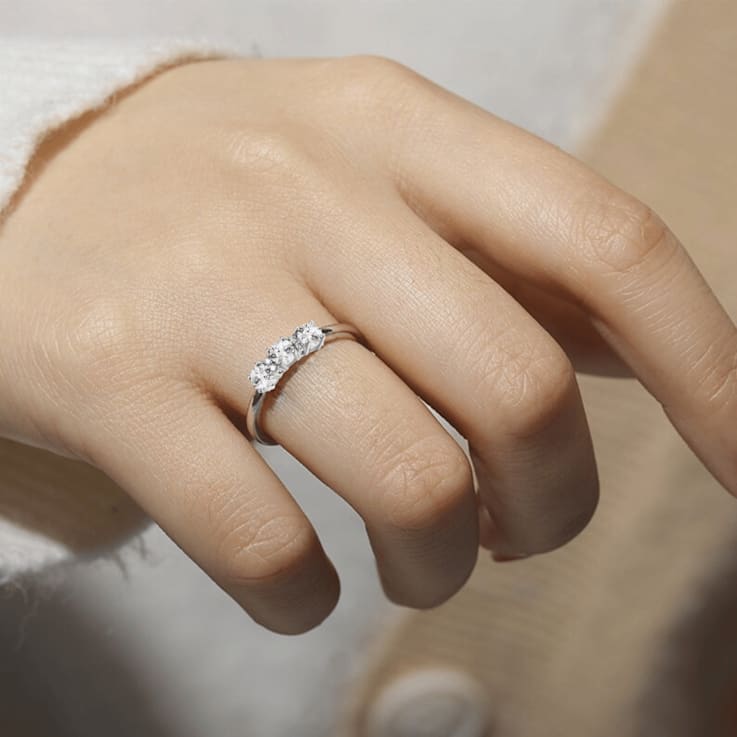 White Topaz and Moissanite Sterling Silver 3-Stone Ring