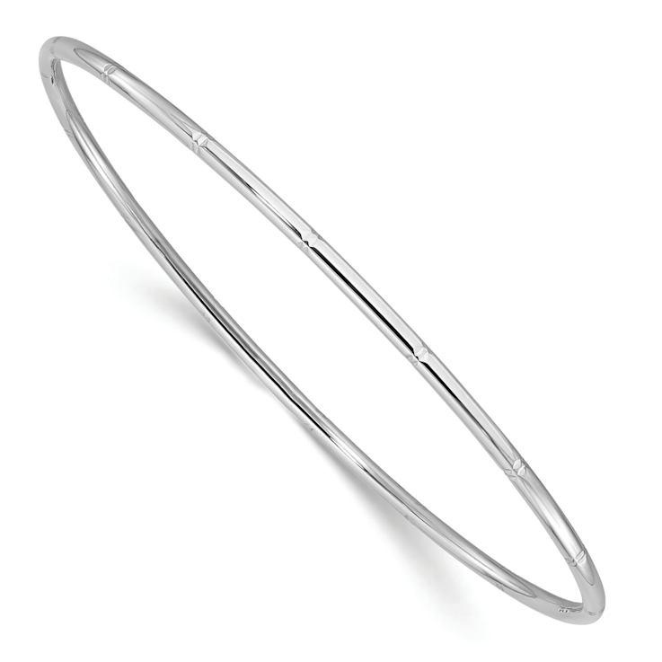 Rhodium Over 14k White Gold 2mm Diamond-Cut and Polished Slip On Bangle Bracelet