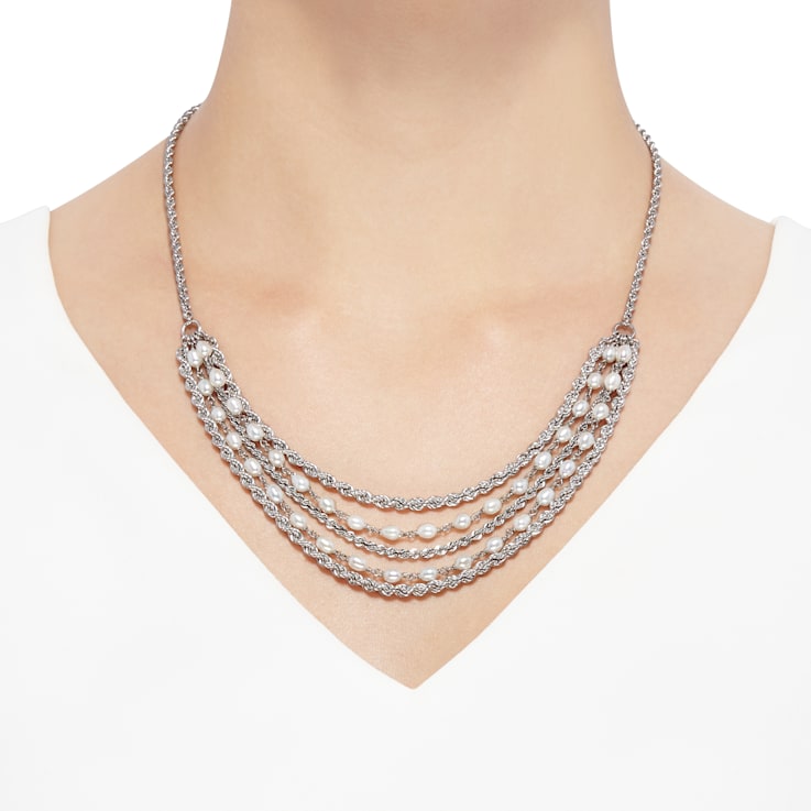 4-4.5mm Round White Freshwater Pearl Sterling Silver Multi-Strand Bib
Style Necklace