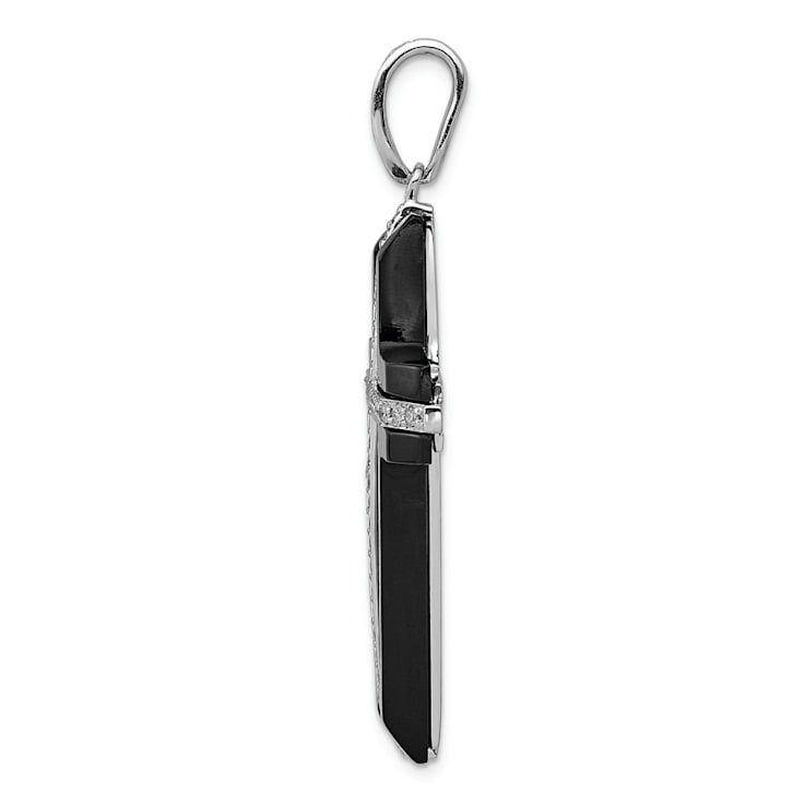 Rhodium Over 14K White Gold 1/4ct. Diamond and Onyx Cross Pendant
