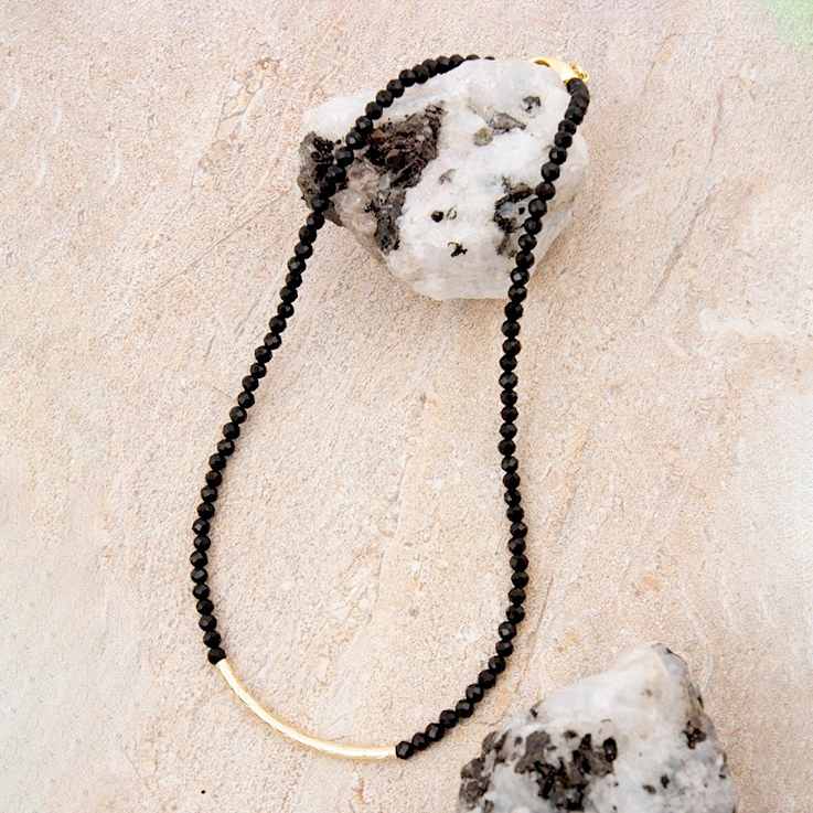 Barse Onyx Bar Necklace In 18K Gold Over Brass