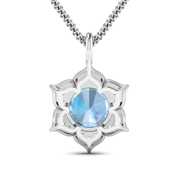 1.90ctw 14K White Gold Aquamarine and White Diamond Pendant with 18 inch
Cable Chain