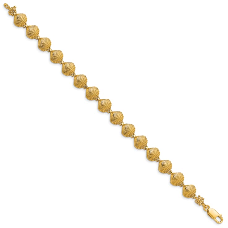 14k Yellow Gold Textured Scallop Shell Link Bracelet
