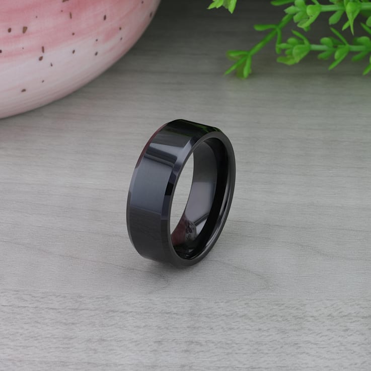 INFINITY Black Tungsten Ring with Beveled Edges 8mm