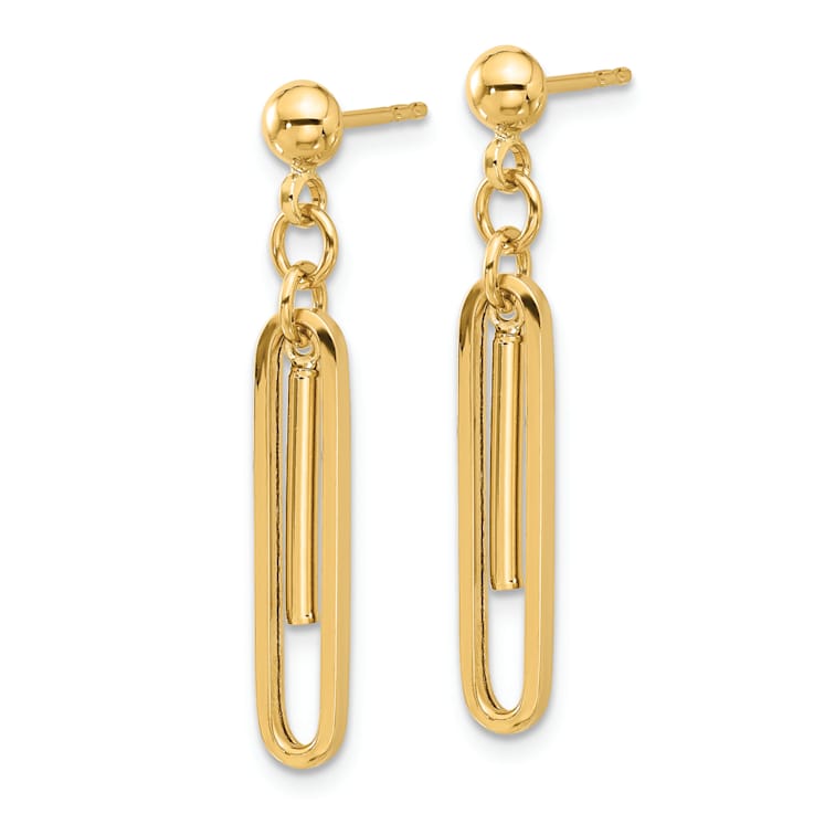 14k Yellow Gold Polished Paperclip Dangle Earrings