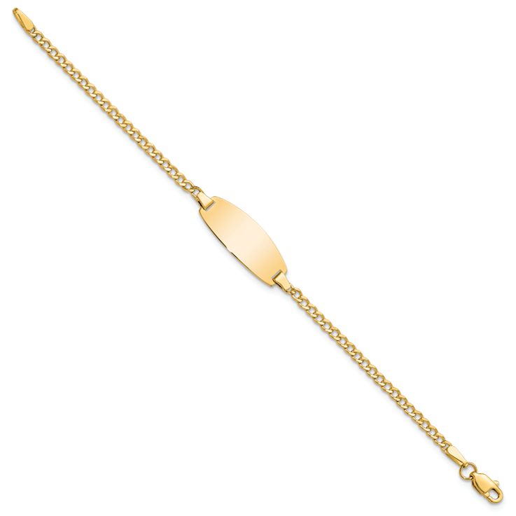 14k Yellow Gold Semi-Solid Oval Curb Link ID Bracelet