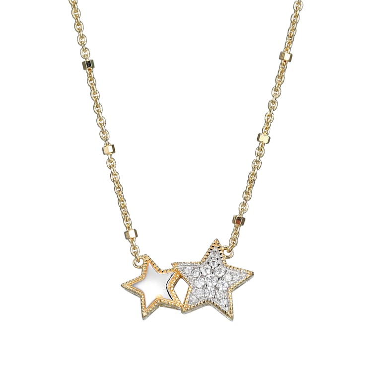 White Cubic Zirconia 18K Yellow Gold Over Sterling Silver Star Necklace 0.15ctw