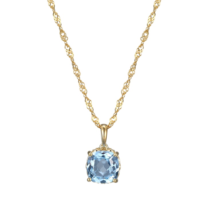 Lab  Blue Spinel And Dia Simulant 18k Yellow Gold Over Silver March
Birthstone Pendant 3.79ctw