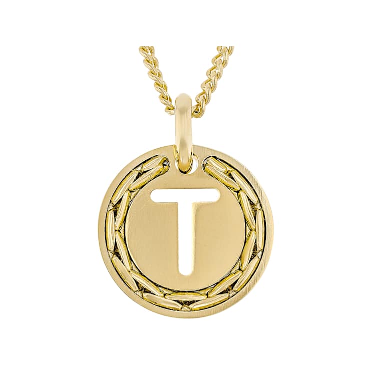 Cardano Initial T Pendant Necklace In 18K Gold Over Bronze