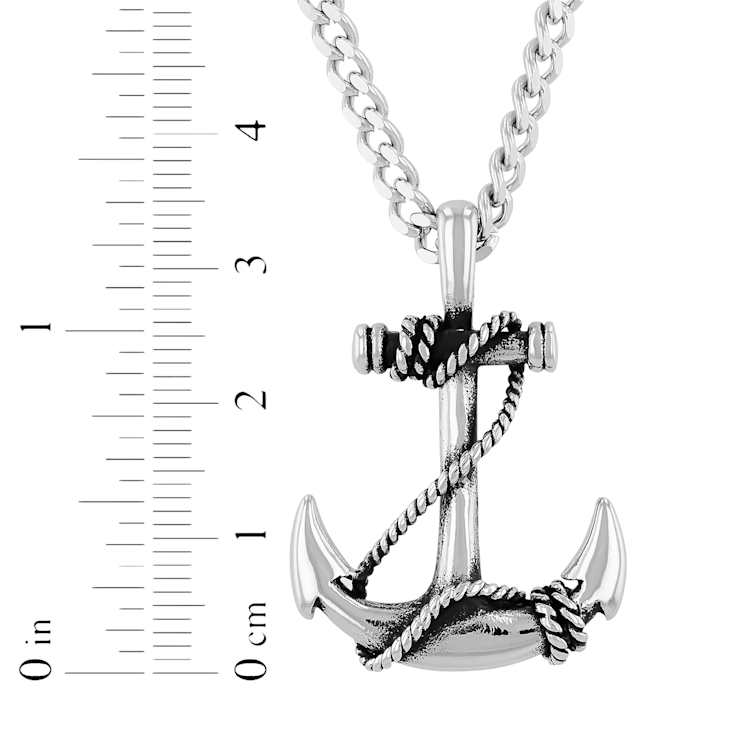 Robert Alton Men's Rope And Anchor Pendant With Chain In Stainless Steel