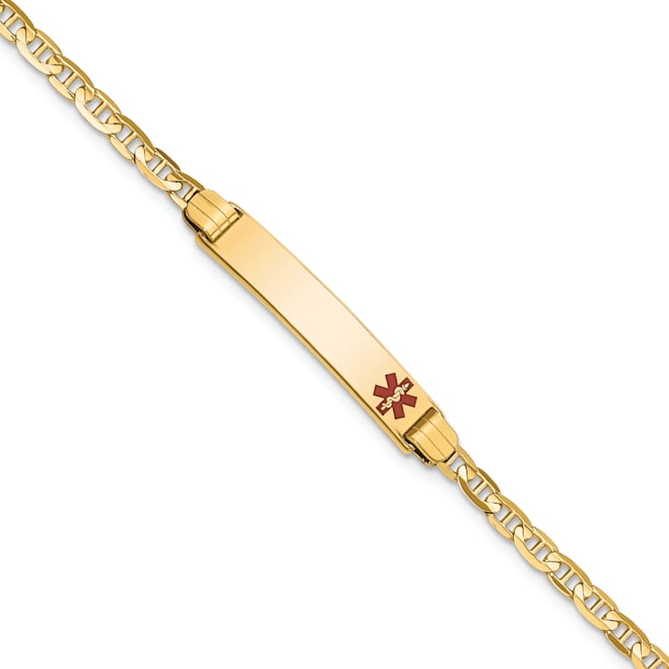 14k Yellow Gold Medical Red Enamel Mariner ID Bracelet