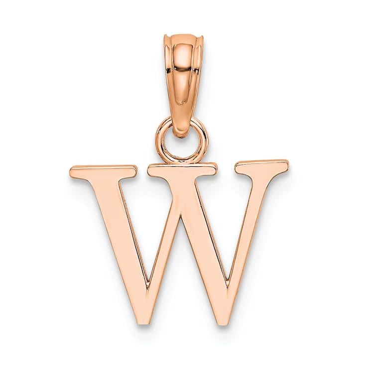 14k Rose Gold Polished Block Letter W Initial Pendant