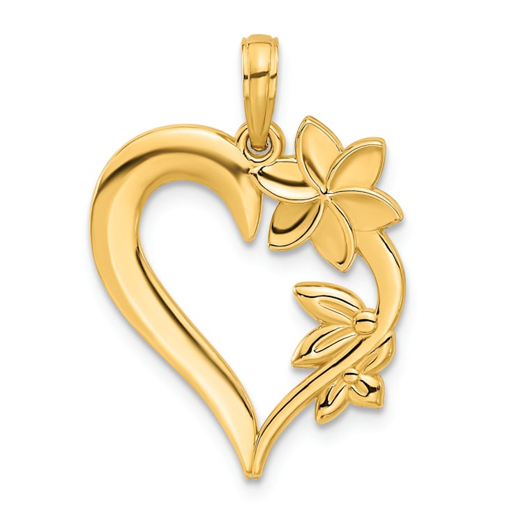14k Yellow Gold Polished Floral Heart Pendant