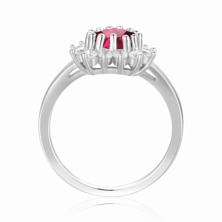 Red Ruby Heart Shape Lab Created Ruby with White Topaz Accents Sterling
Silver Ring