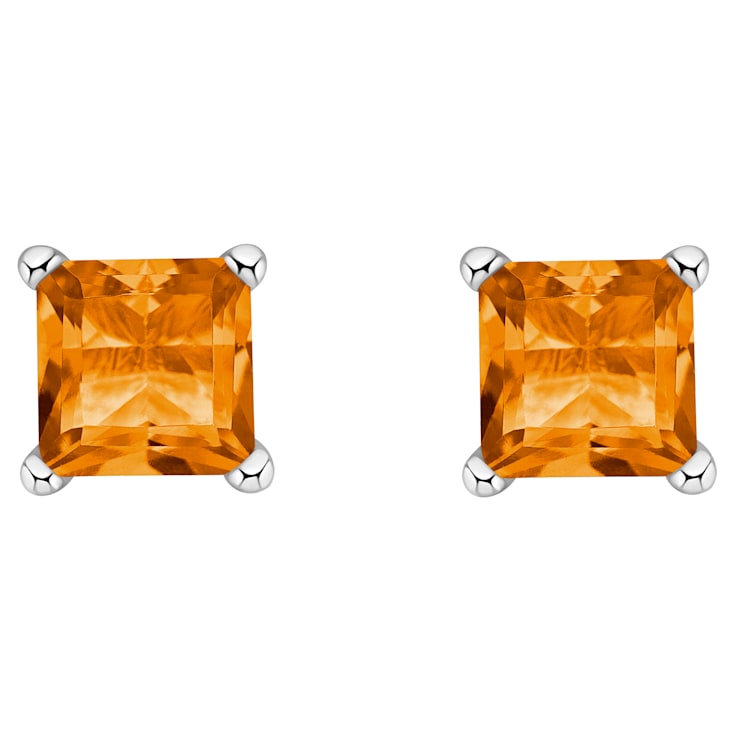 4mm Princess Cut Citrine 14k White Gold Stud Earrings