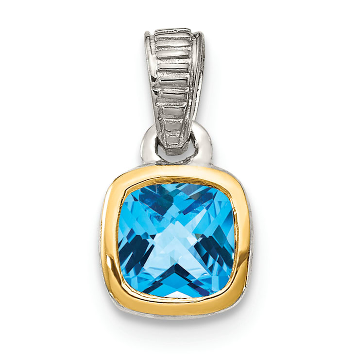 Rhodium Over Sterling Silver with 14k Accent Light Swiss Blue Topaz Pendant