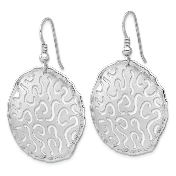 Rhodium Over Sterling Silver Polished and Brushed Earrings