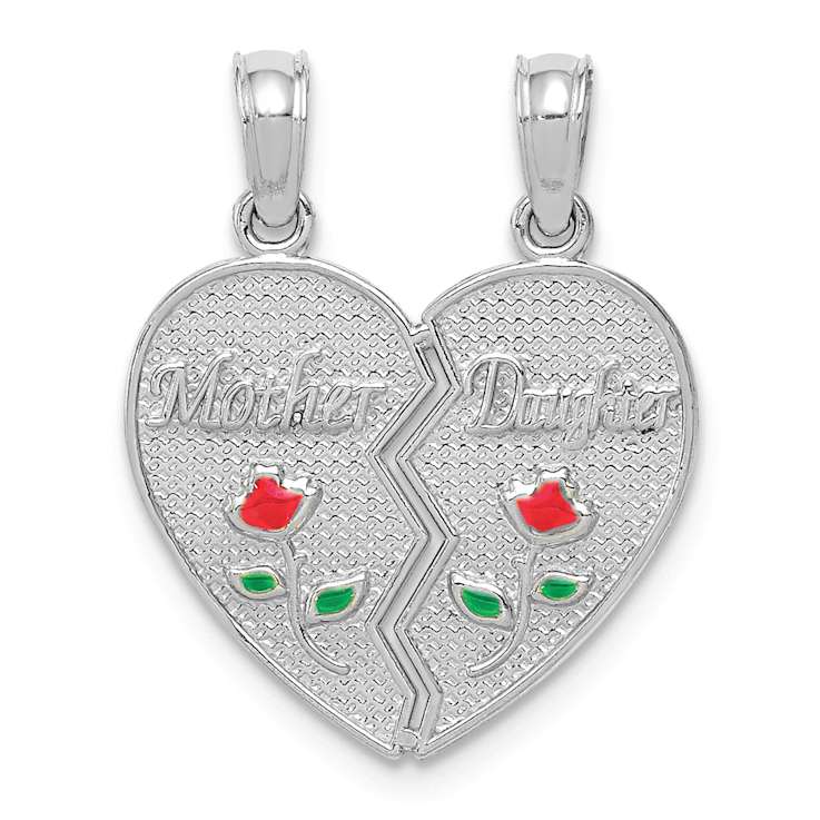 Rhodium Over 14k White Gold Textured Enameled Mother-Daughter
Break-apart Pendant