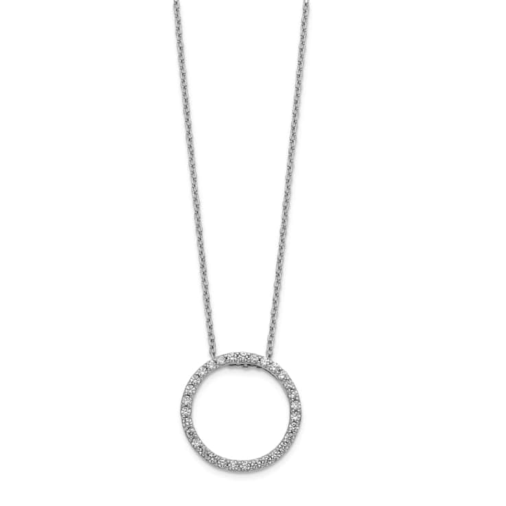 Rhodium Over 10k White Gold 0.46 ctw Diamond Circle Pendant with 18 inch
Cable Chain