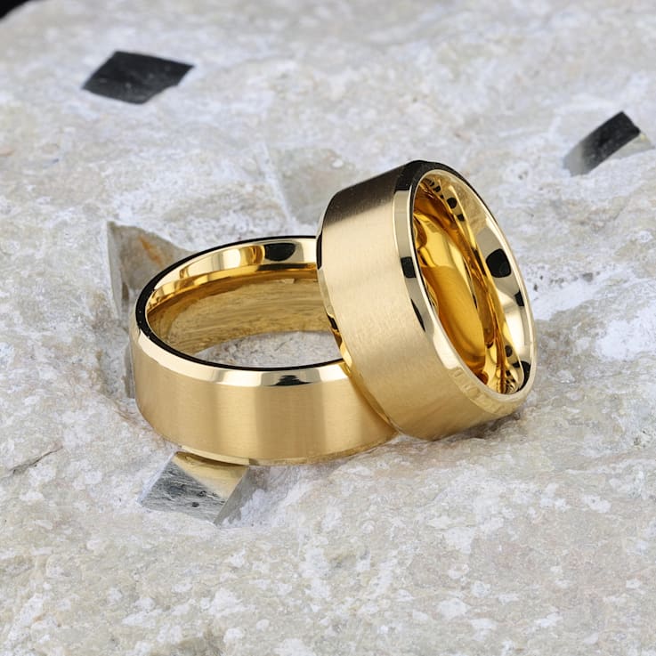 RADIATE Gold-Plated Titanium Flat Brushed Center Men's Wedding Ring With
Beveled Polished Edges 8mm