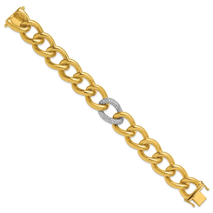 18K Yellow Gold with White Rhodium Diamond Curb 7.75-inch Bracelet 0.70ctw