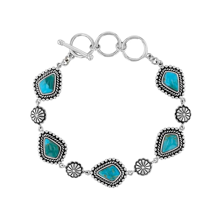 Turquoise Southwest Inspired Oxidized Sterling Silver Toggle Bracelet 10x7mm