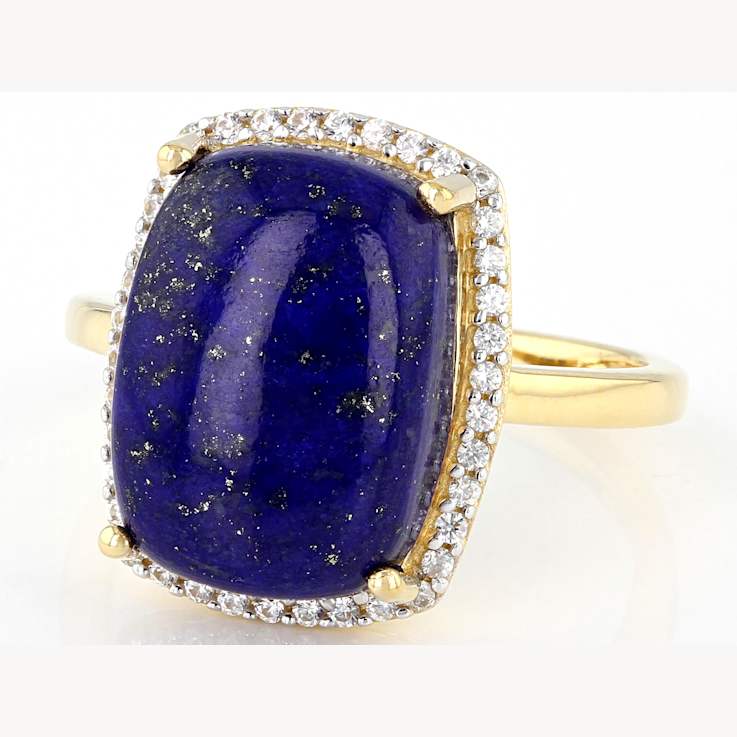 Lapis Lazuli And White Zircon Cocktail Ring In 18K Gold Over Sterling
Silver 0.27ctw
